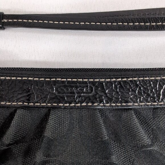Coach Black Signature Monogram Wristlet Wallet Purse Bag Wrist Strap Canvas - Picture 2 of 14